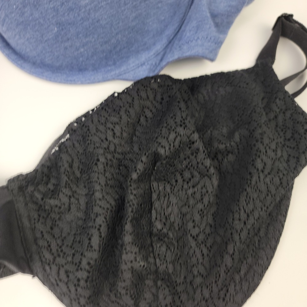 Auden & Anne Klein Underwire Bra Set 40C Blue Heathered Black Lace 2 Pack - Picture 3 of 8